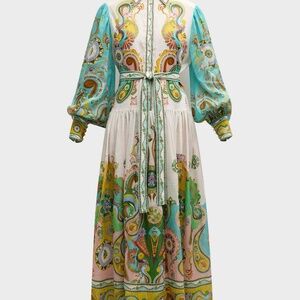 ALÉMAIS Pinball Balloon-Sleeve Paisley Maxi Shirtdress